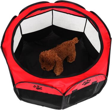 Клітка-манеж для домашніх тварин, автоматична, складна, знімний дах, для собак та котів, сітчаста тканина, захист від сонця, червона, 81 x 45 см