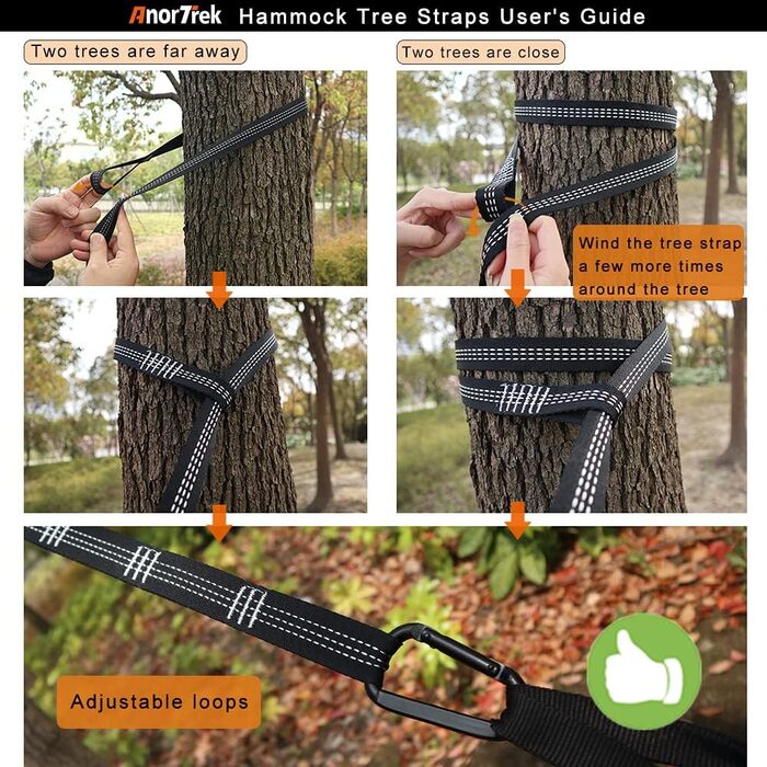 Кемпінгова нейлонова гамак AnorTrek 300x200 см, суперлегкий, портативний, з двома ременями для дерев, для одного або двох, синій та темно-синій