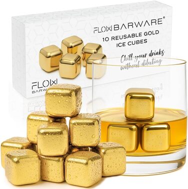 Камені для охолодження напоїв Flow Barware (Золоті): 10 шт. з нержавіючої сталі для віскі, вина та джину