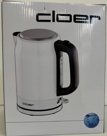 Електричний чайник Cloer 4511 з нержавіючої сталі, 2200 Вт, білий, 1.7 л, з індикатором рівня води та захистом від сухого кипіння та перегріву