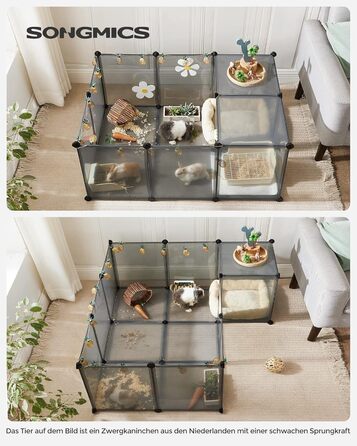 Клітка для тварин SONGMICS Freigehege з піддоном, 143 x 73 x 46 см, білий/сірий, для кроликів, хом'яків, їжаків, LPC02W