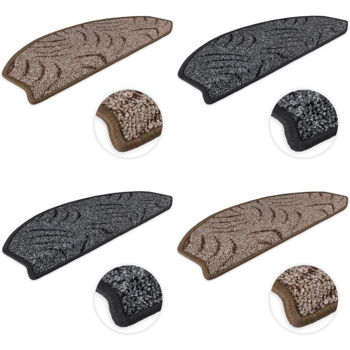 Ступінчасті килимки для сходів Prerow від Kettelservice-Metzker, напівокруглі, антрацит, 15 шт.