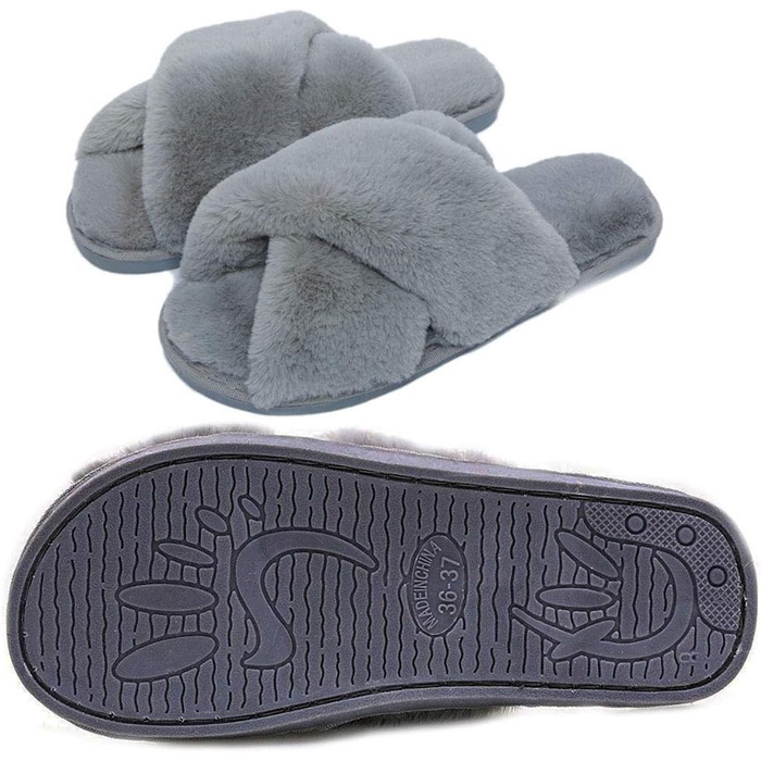 Тапочки жіночі зимові з плюшу, теплі, з антиковзким покриттям, зручні, пухнасті, сірі, 39/40 EU