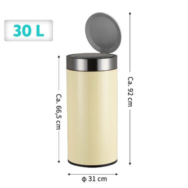 Рибеллі Відро для сміття 30л з нержавіючої сталі, з педальним механізмом, м'яке закриття, сортування сміття, кругле (Мигдальний колір з сенсором)