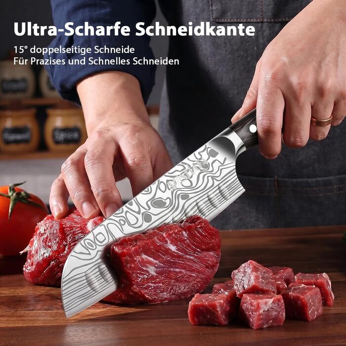 Ніж Santoku MOSFiATA 18 см кухонний, сталь EN 1.4116, дерев'яна ручка - гострий ніж для кухні