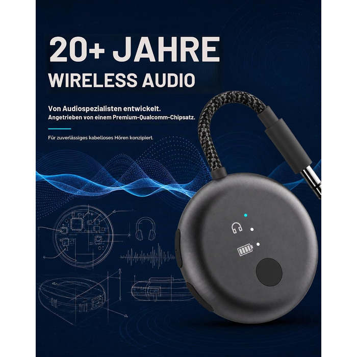 Bluetooth-адаптер для літака Avantree SoundJet R1 для AirPods та бездротових навушників, 25 годин роботи, металевий чорний