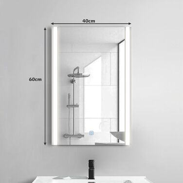 Дзеркало для ванної кімнати CLIPOP з підсвічуванням LED, сенсорне управління, IP44, 3 кольори світла, 40x50 см