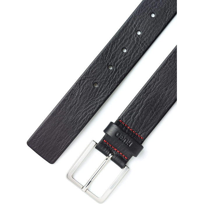 Чоловічий шкіряний ремінь HUGO Gionios з рельєфним оздобленням та металевими деталями, чорний