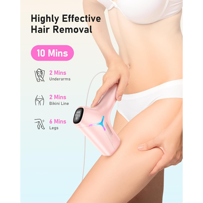Пристрій для епіляції IPL Haarlosy - безболісна епіляція лазером, для дому, 9 рівнів, захист шкіри, для жінок та чоловіків, для обличчя, бікіні, тіла, білий (рожевий)