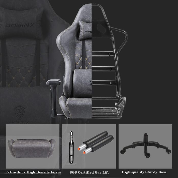 Dowinx Gaming Chair Ergonomic with Massage Office Chair for Computer PU Leather with Retractable Footrest, 4D Armrests Brown