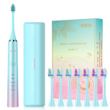 Електрична зубна щітка YUNCHI C2 з 40000 вібрацій на хвилину, звукова щітка для дорослих, зарядка USB-C, акумулятор до 55 днів, 5 режимів чищення, таймер 2 хвилини, 8 насадок, дорожній футляр, чорний (Ycdz-y7)