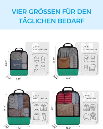 Набір кубиків для пакування багажу BAGLHER - Клатч-органайзер для валізи, зелений, водонепроникний