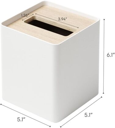 Yamazaki 5180 RIN Tissue Case Square, White, Steel/Wood, 13 x 13 x 15.5 cm