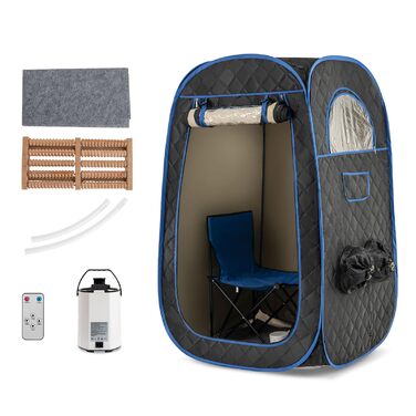 Портативна парова сауна HOMASIS для дому з генератором пари 3 л, пульт дистанційного керування, 9 температурних режимів та 9 таймерів, сауна-намет з відкидним стільцем та масажером для ніг (Чорний)