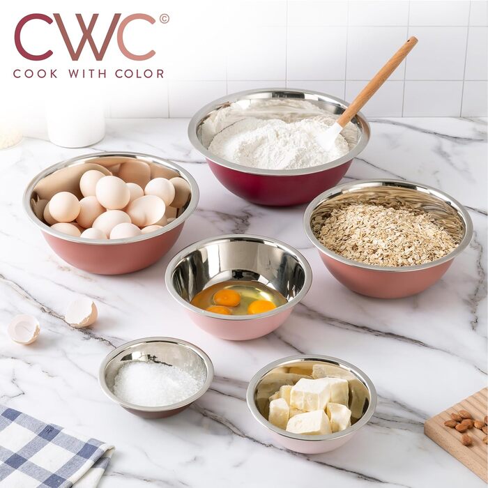 Набір мисок для змішування Cook With Color (6 шт.), нержавіюча сталь, рожевий