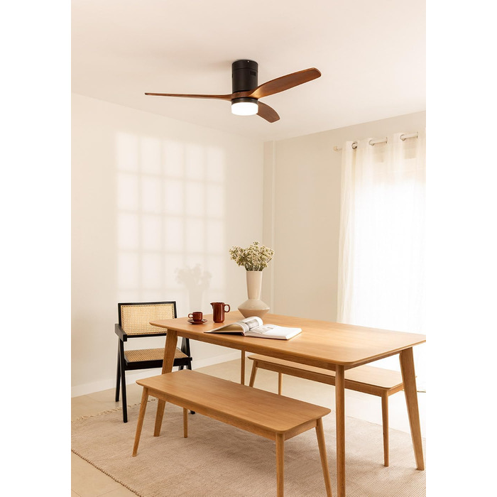 Вентилятор стельовий Windcalm M/ Deckenventilator ABS з дистанційним керуванням, 40W, Ø132cm, тихий, таймер 1-4 год, DC-двигун, літо/зима, з підсвіткою, дерев'яний дизайн