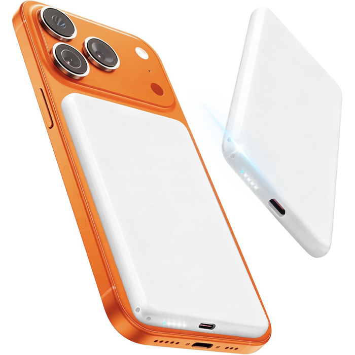 Power Bank MagSafe 5000mAh з PD 20W, QC 3.0, USB-C для iPhone 17/16/15/14/13 (Pro), білий