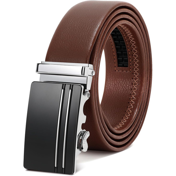 Чоловічий шкіряний ремінь WERFORU з автоматичною пряжкою, ширина 3.5 см, для костюма та джинсів, колір A-braun, довжина 145 см (обхват талії 105-125 см)