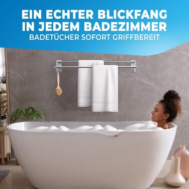 Тримач для рушників без свердління 60 см, нержавіюча сталь, для ванної кімнати, душової кабіни, кухні. В комплекті 2 гачки. Срібний колір