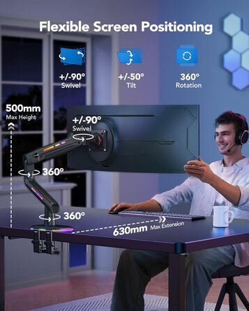 Кріплення для монітора HUANUO для Ultrawide до 49 дюймів, 18 кг, регульований кронштейн, VESA 100x100mm (RGB)