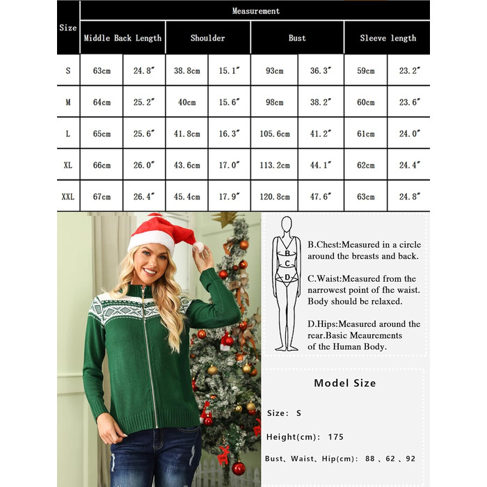 Жіночий святковий кардиган Sykooria з блискавкою та стоячим коміром. Теплий в'язаний светр з довгими рукавами для святкування Різдва. Розмір XL, колір Зелений B