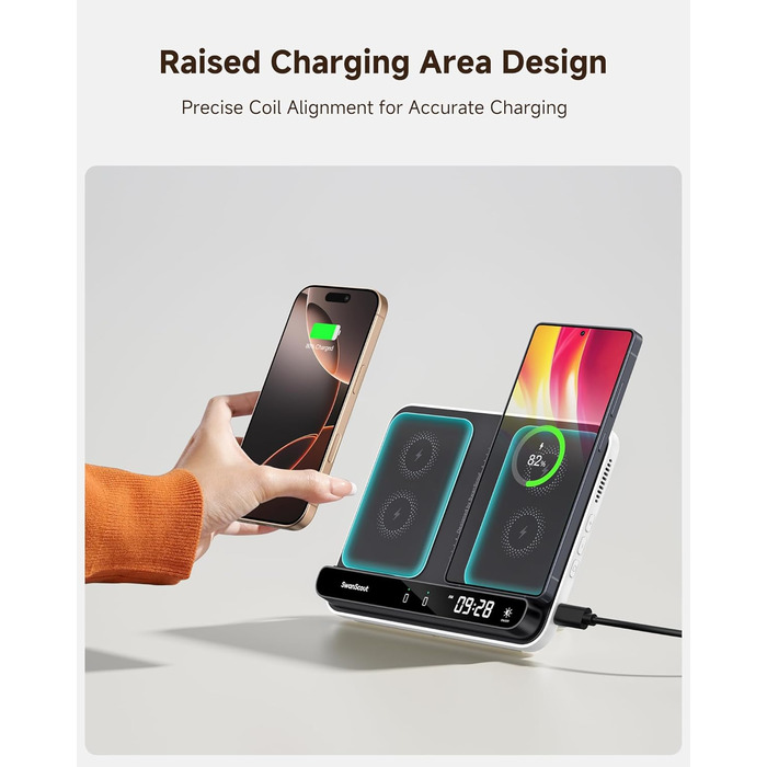 Двопортова індукційна зарядка SwanScout 504 для 2 телефонів (30W) - iPhone, Samsung, AirPods, Galaxy Buds