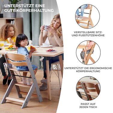 Дитяча подушка для стільчика Kinderkraft ENOCK, 2 м'які анатомічні подушки, з ременями безпеки, легке очищення, гіпоалергенний матеріал, чорна, для високого стільця (комплект: стілець + подушка, сірий)