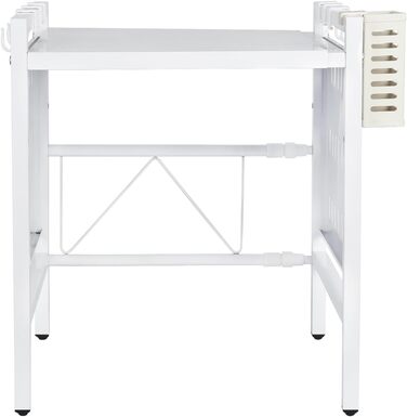 Поличка для мікрохвильової печі 3-ярусна з гачками, розширювана, висувна, 40-64 см, з вуглецевої сталі (біла з перфорованим листком, 42-68*36*46 см)