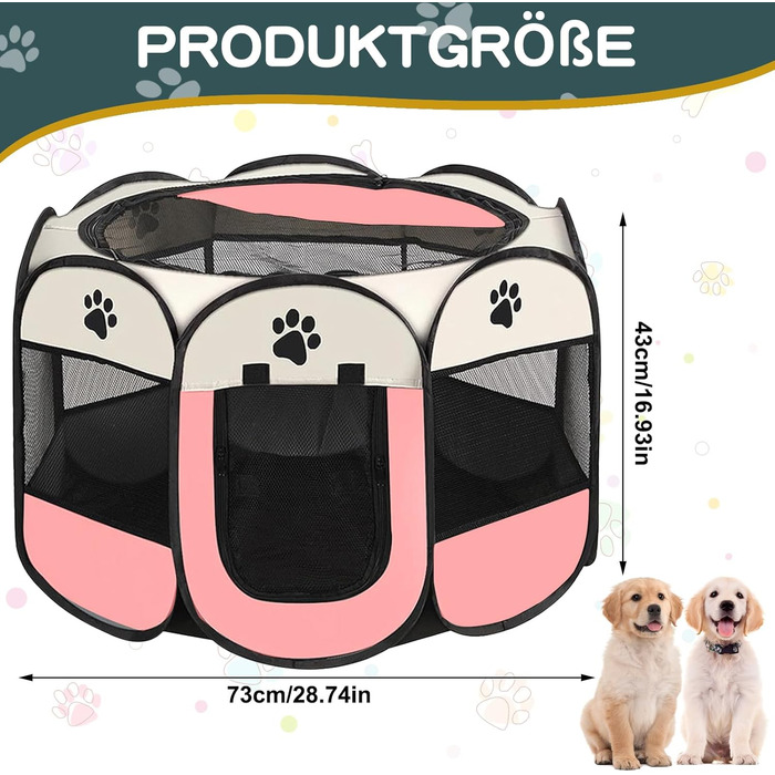 Складана переносна клітка-вольєр для собак та котів, 74x74x43 см (Рожева)