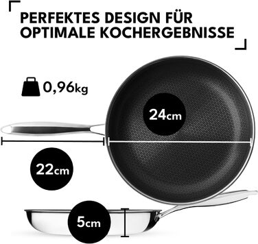 Сковорода Onyx Cookware з антипригарним покриттям | 24 см | Для всіх типів плит, включаючи індукційні | Стійка до подряпин, 3-шарова сталь/алюміній, безпечна (PFAS-free)