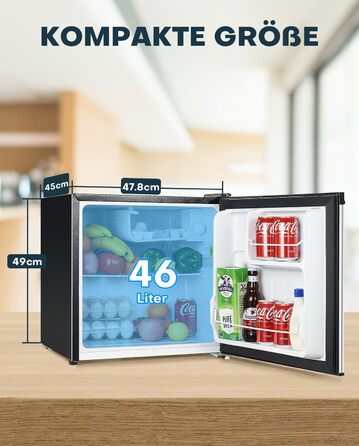 Upstreman 46L Mini Fridge with Freezer Compartment, Temperature Control, Energy Efficient, Quiet, 1-Door Beverage Refrigerator, Stainless Steel - FR17