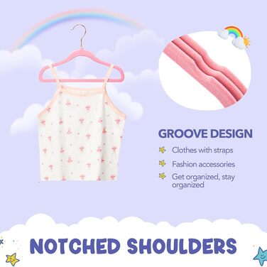 60 шт. дитячі велюрові вішалки для одягу House Day - преміум якість, 35.6 см, рожеві