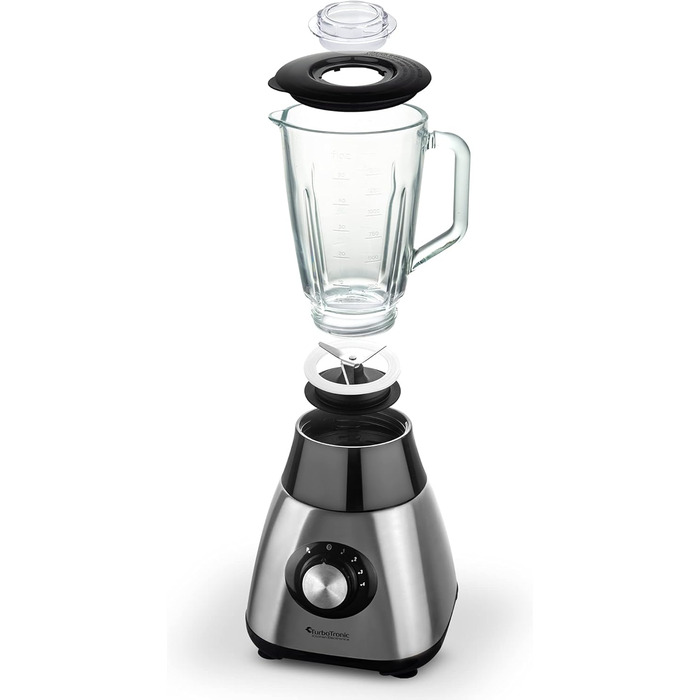 Блендер TurboTronic 1200W з скляною чашею 1,5л, з функцією Ice Crush, срібний, для приготування смузі