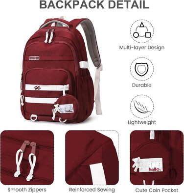 Дитячий рюкзак для школи дівчинки-підлітка, водонепроникний, легкий, великий, модний - (Червоний)