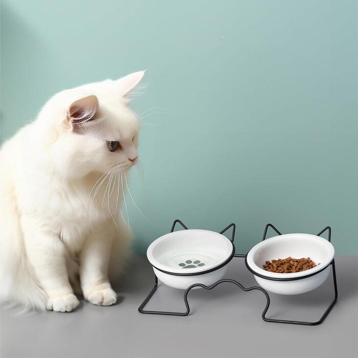 Набір мисок для тварин Navaris (2 шт.) - миски для котів та собак, кераміка, 350 мл, білий/чорний