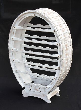 DanDiBo Wine Rack White Wine Barrel from Wood for 24 Bottles Vintage Shabby Chic Country House Bar Bottle Stand Standing Wine Rack Barrel