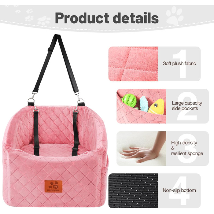 Автокрісло для собак: підняття для маленьких та середніх собак, Memory Foam, до 15.9 кг, знімний чохол