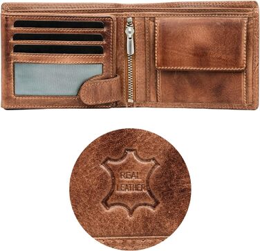 Fa.Volmer® Leather Wallet for Men with RFID Protection | Extra-Stable Double Stitch | 9 Card Slots | Landscape Format | VO11 RFID Various Colors (02 brown (+RFID))