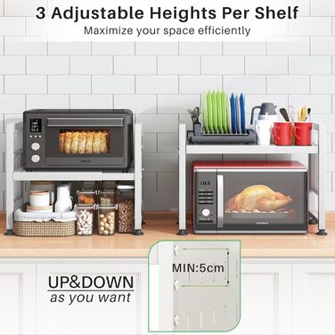 Поличка для мікрохвильової печі SAYZH, 2-рівнева розширювана, з 10 гачками, для кухні, чорна (біла)