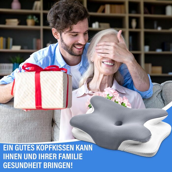 Подушка для шиї Ehomfory з піни Memory Foam, ергономічна для сну на боці, спині та животі, 67x37x9/12 см, сіра