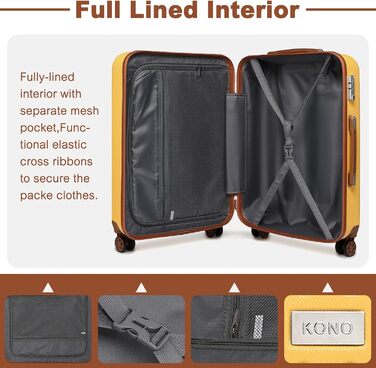Валіза KONO з ABS-пластику, 67 x 44 x 27 см, з TSA-замком, 4-SET (блакитний/жовтий)