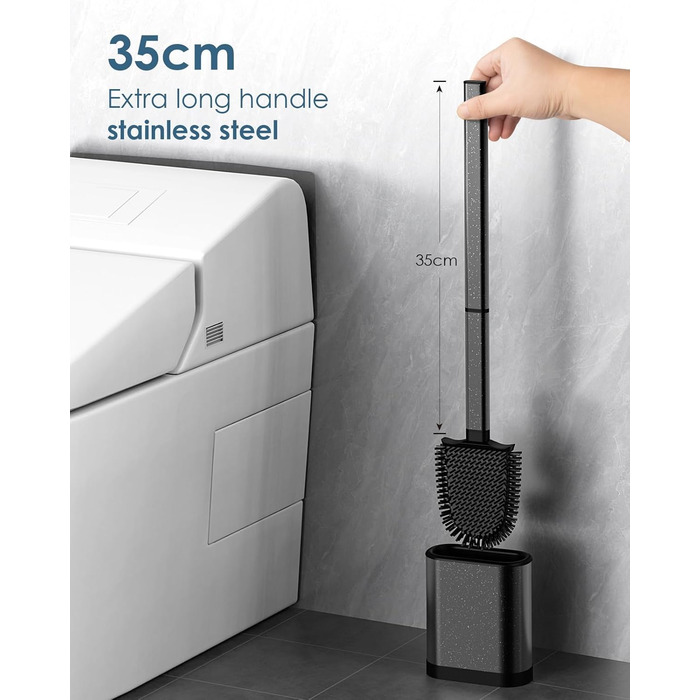 Силіконова щітка для унітазу Klobürste з нержавіючої сталі та контейнером, гнучка щітка для туалету, набір для кріплення на стіну без свердління, для ванної кімнати (чорний)