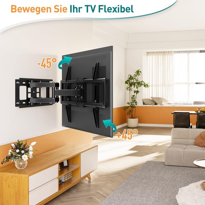 Настінна кріплення для телевізора ELIVED EV015 - 37-84 дюймів, LED, LCD, OLED, Plasma, рухливе, до 45кг, VESA 600x400 мм