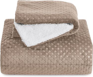 BEDSURE Комплект постільної білизни з флісу 155x220, теплий комплект для двоспального ліжка, з 2 наволочками 80x80 см, закривається на блискавку, вафельна піке, бежевий