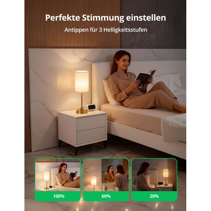 Настільна лампа Bojim 2 шт. Retro LED з USB зарядкою, регульоване освітлення, тканинний абажур, металевий корпус, для спальні та вітальні