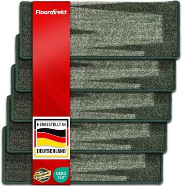 Набір килимків для сходів Floordirekt Via Veneto (15 шт.) з ефектом мазків пензля | 65 x 23,5 см, зелений | стабільна фіксація, кутова рейка
