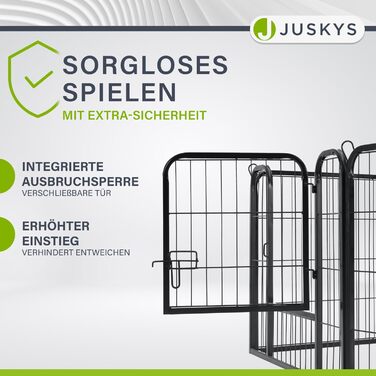 Металевий вольєр для цуценят Juskys - 8-секційний, з дверцятами (160x160x60 см)