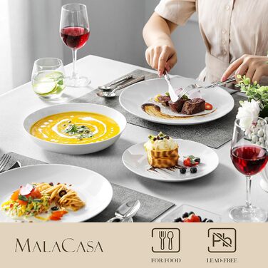 Набір посуду MALACASA Amelia 18 предметів для 6-12 осіб: білий фарфоровий сервіз (тарілки обідні, десертні, супові)