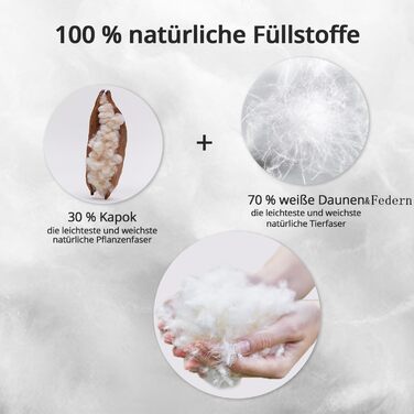 Ковдра ELEMUSE 200x200 см, всесезонна, наповнювач 70% пух і перо, 30% капок, чохол 100% бавовна, преміум якість, Oeko-TEX, біла