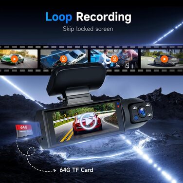 Автокамера Hodozzy з двома об'єктивами, FHD 1080P, IPS 3.16